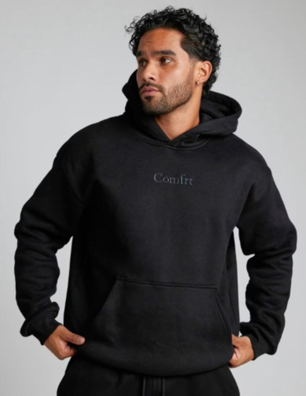 Comfrt Unisex Medium Black Heavyweight Hoodie Kangaroo Pocket Lounge